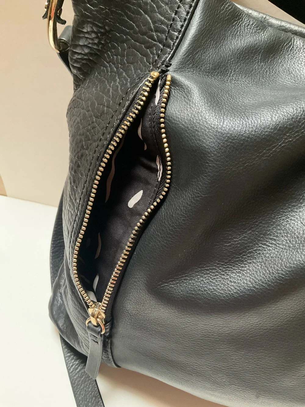 Kelsi Dagger Black Leather Shoulder Bag Dual straps Large Tote Bag Gold-tone
